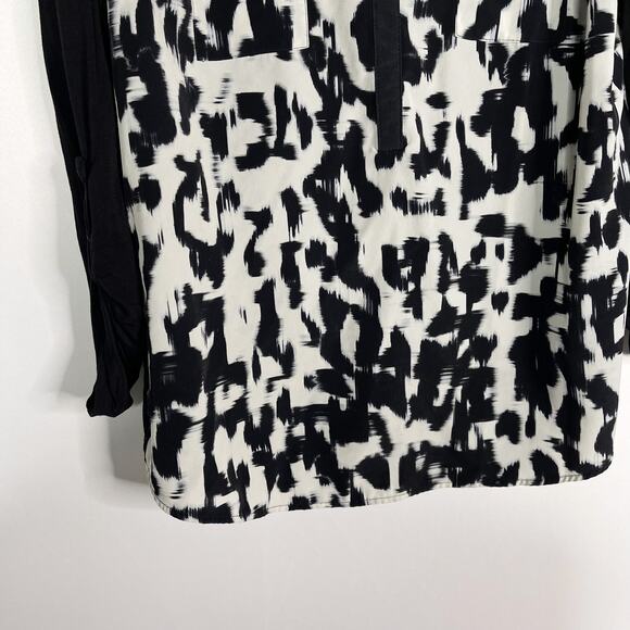 Daniel Rainn Medium M Black White Abstract Long Sleeve Printed Blouse VNeck - Picture 3 of 8